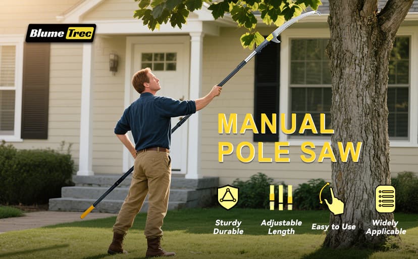 14.5FT Pole Saw with Adjustable Length for Tree Trimming, Lightweight Manual Pruning Saw with Mn Steel Blade, Long Extension Branch Cutter Pole Pruner for Yard, Garden, Patio & Forestry Use