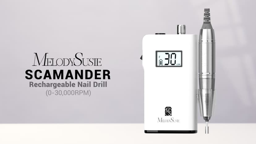 MelodySusie Professional Rechargeable 30000 rpm Nail Drill,SC320H Portable Electric E File Scamander, Acrylic Gel Grinder Tools with 6 Bits and Sanding Bands for Manicure Pedicure Carve Polish (White)