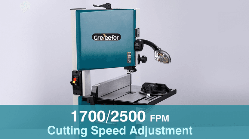 3Amp 9 Inch Benchtop Band Saw, 2-Speed（1700/2500FPM）with 360° Work Light, Miter Gauge & Rip fence, Steel Base, Band Saws for Woodworking