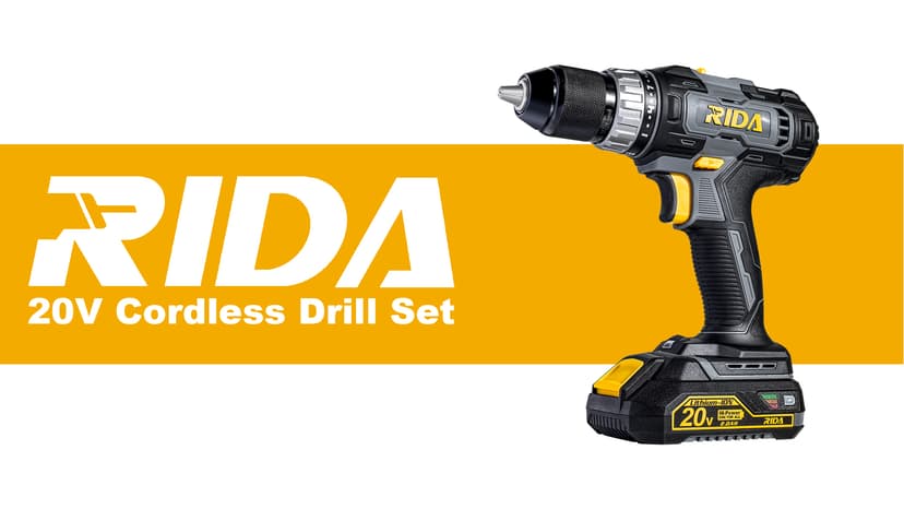 RIDA Cordless Drill Power Drill Cordless 20V 1/2'' Keyless Metal Chuck 355 In-lb(40N.m) Torque with 2.0AH Li-ion Battery & Fast Charger, Variable Speed, 25+1 Position and 22pcs Bits
