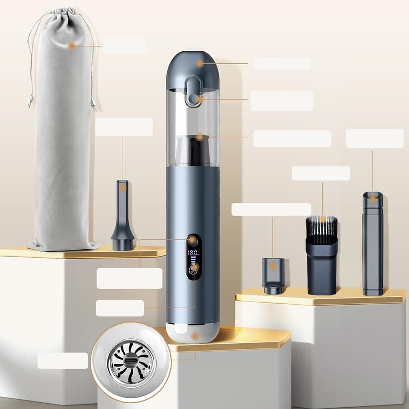 TEZILON Car Vacuum Cleaner 18000Pa Powerful Suction HEPA Filter, Portable Cordless Handheld Vacuum Vehicle Home with LED Display Air Duster Rechargeable Lightweight Multi-Nozzles for Pet Hair Keyboard