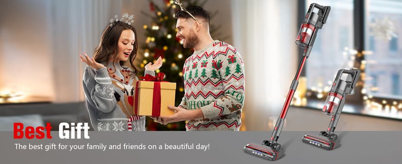 Cordless Rechargeable Vacuum Cleaners, Powerful Vacuum Up to 35 Mins Runtime with 85,000PRM Motor, 2 Adjustable Suction for Home (Gray Red)