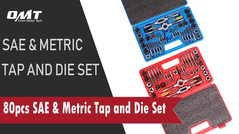 Orion Motor Tech 80pc Tap and Die Set in SAE and Metric Sizes, Metric and Standard Tap Set and Die Tool Set for Internal and External Threading