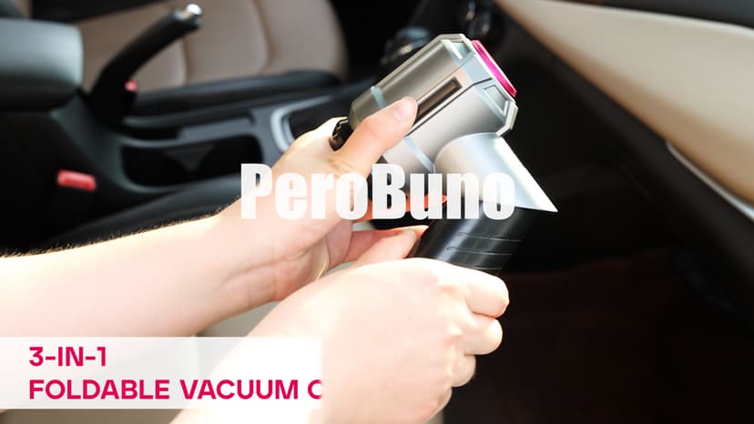 PeroBuno Car Vacuum Portable Cordless, 18000PA Suction, 3-in-1 Foldable Handheld Vacuum & Air Duster with Brushless Motor, 40mins Runtime, One-Click Dust Removal for Car Home Cleaning