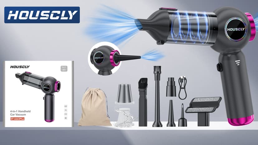 Handheld Car Vacuum Portable Cordless 25000Pa High Power Small Mini Hand Vacuum Cleaner Rechargeable 4-in-1 Compressed Air Duster Blower Pump Wireless Handheld Vac for Car Office Desktop Home Cleaning