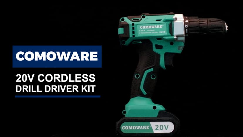 COMOWARE 20V Cordless Drill, Electric Power Drill Set with 1 Battery & Charger, 3/8” Keyless Chuck, 2 Variable Speed, 266 In-lb Torque, 25+1 Position and 34pcs Drill/Driver Bits
