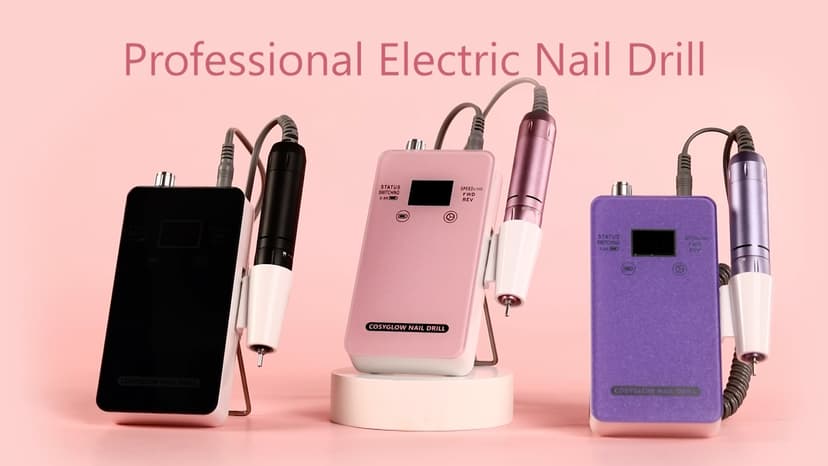 Professional Electric Nail Drill File:COSYGLOW Glitter Portable Cordless E-File Nail Drill Kit with 11 Drill Bits,30000 RPM Rechargeable Nail Drills Machine for Acrylic Nails Gel Polishing (Pink)