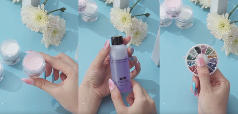 Acrylic Nail Kit with Everything: Beginners Practice Hand Acrylic Nail Powder Liquid Set with U V Lamp Drill in Gift Bag for Home Salon(Pink Bag)