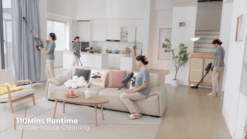 Cordless Vacuum Cleaner, 2 Batteries 110 Mins Runtime Vacuum Cleaners for Home, 40KPA 450W Stick Vacuum with Brushless Motor, Automatically Adjust Suction, Handheld Vacuum for Pet Hair/Carpet/Floor
