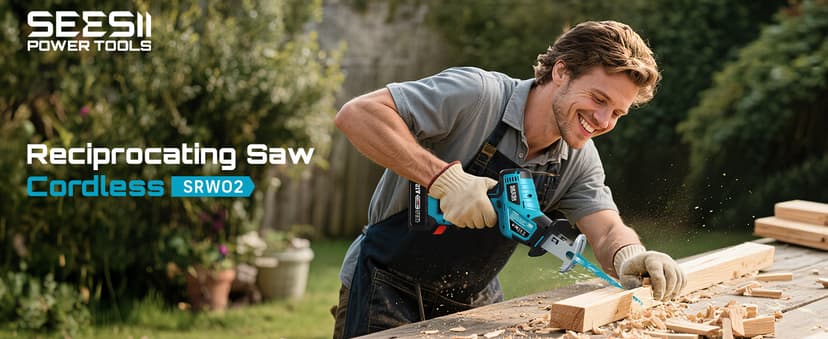SEESII Reciprocating Saw Cordless, Variable Speed 3500 RPM Brushless Motor with 8 Saw Blades, 2 x 4.0Ah Batteries, LED Light, Tool‑Free Blade Change, Portable for Wood PVC Cutting