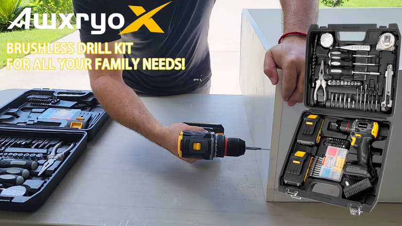 Brushless Compact Drill Tool Set, 60N.m 20V Cordless Drill Tool Box with 2 Battery, 135Pcs Man Household Combo Set with DIY Hand Taladros Kits, 531 In-lb Kit with Drill for Daily Home Repair