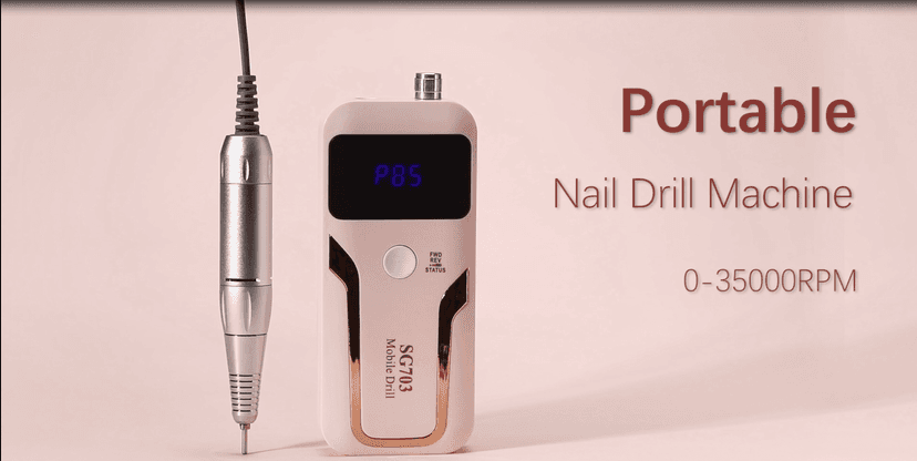Portable Nail Drill Professional 35000 RPM, MOCOWIND Rechargeable Electric Nail File Machine E File for Acrylic Gel Polishing Removing, Cordless E-File with Bits Kit for Manicure Salon Home, Pink