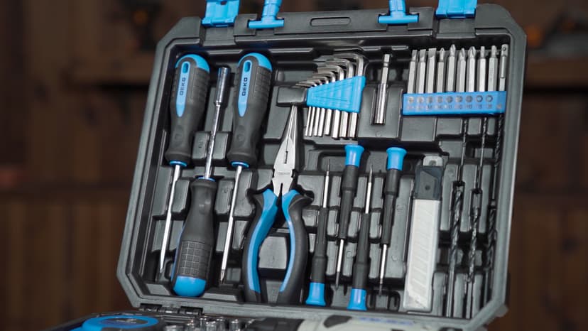 DEKOPRO Drill Set: Tool Set with 8V Blue Cordless Drill, Home Tool Kit with Drill, Hand Tool Kits for Men & Women 126 Piece