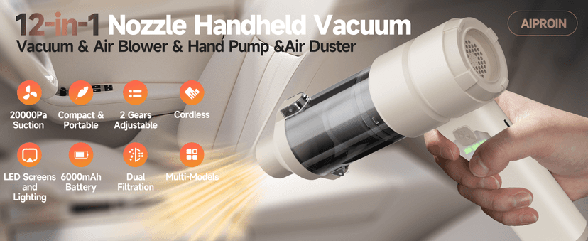 Car Vacuum, Handheld Car Vacuum Cleaner Cordless with Brushless Motor, 20000PA Suction High Power Rechargeable Vacuum Cleaner & Air Duster, 4-in-1 Portable Mini Hand Vacuum Blower with LED Display