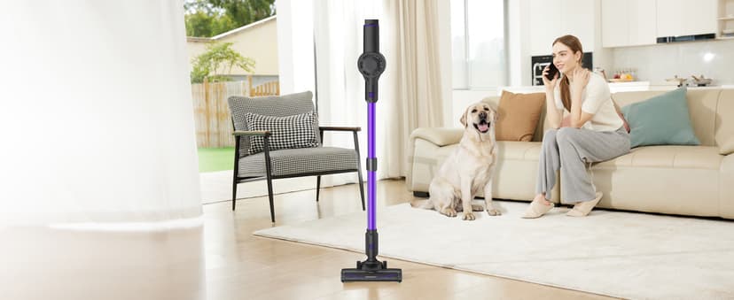 Cordless Vacuum Cleaner, 6-in-1 Lightweight Stick Vacuum, Self-Standing, 35Mins Runtime,2200mAh Rechargeable Battery,LED Screen,Powerful Vacuum Cleaners for Home Hardwood Floor Carpet Pet Hair(Purple)