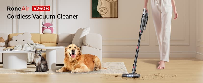 Cordless Vacuum Cleaner 45Kpa Brushless Motor Vacuum Cleaners for Home, Lightweight Stick Vacuum with LED Floor Brush, Rechargeable Cordless Vacuum for Pet Hair Carpet Hardwood Floor