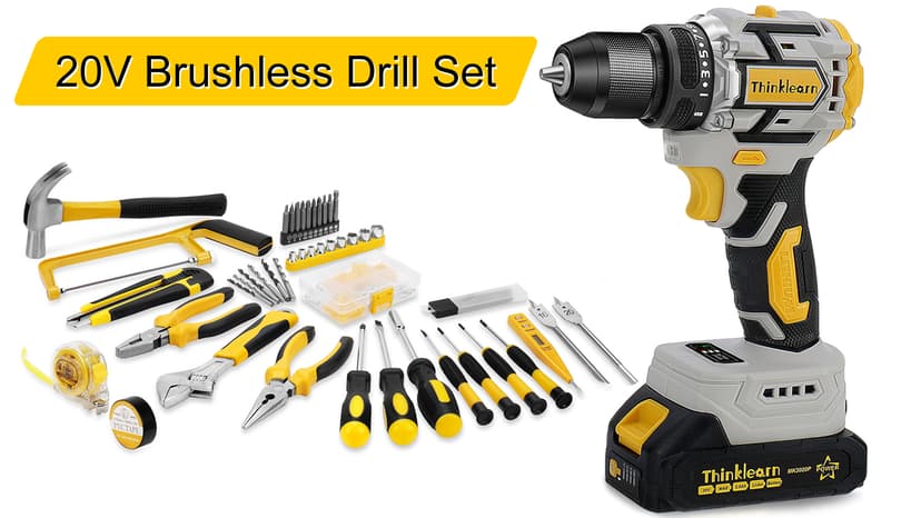 20V Brushless Drill Set, Cordless Power Drill with 2.0Ah Battery,119 PCS Combo Tool Kit for Men, 10mm 3/8" Keyless Chuck, 21+1 Torque Setting Power Tool Set for DIY Garden House Office Repair