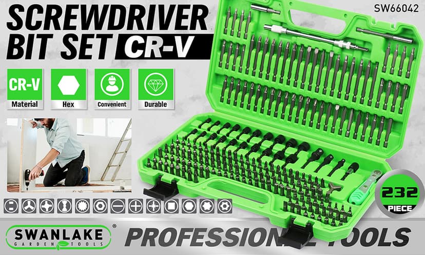 SWANLAKE 232PCS Ultimate Screwdriver Bit Set,Chrome Vanadium Steel Driver Bit Set, Includes Security Bits,Nut Driver, Ratchet Wrench and Bits Holder