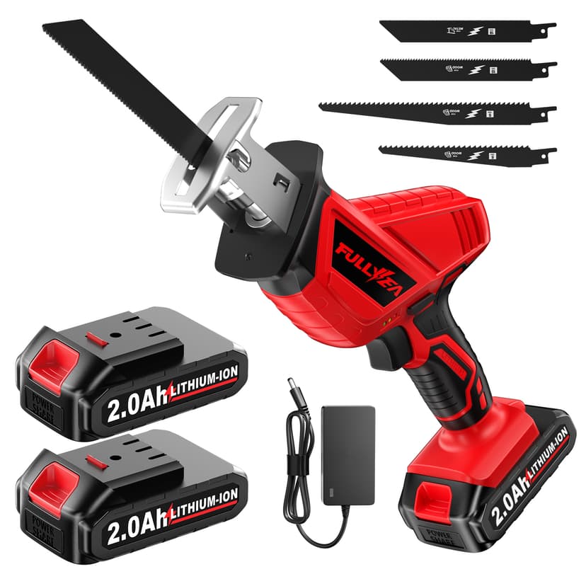 Reciprocating Saw Cordless, 0-3500SPM Power Reciprocating Saw with 2*2000mAh Battery & 4 Saw Blades, Tool-Free Blade Change, Variable Speed Reciprocating Saws for Woods/Metal/Plastic Cutting
