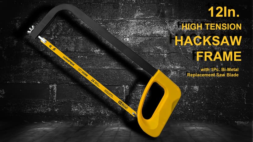 12in. High-Tension Hacksaw Frame with 24 TPI Bi-metal Blade, Hand Saw Suitable for Metal, wood, PVC, Carpentry