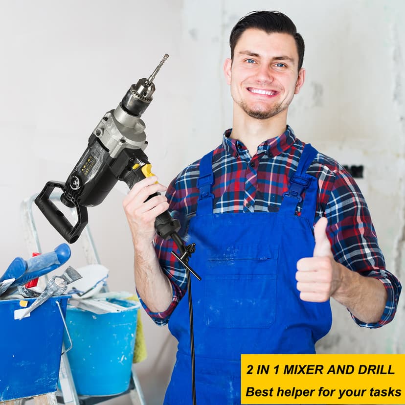 10-Amp Corded 5/8" Heavy Duty Drill Mixer Set, Mixing Drill Machine with Spade Handle for Drilling and Mixing, Variable Speeds Concrete Mud Mixer ROLAYSEE TOOLS