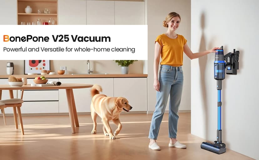 V25 Cordless Vacuum Cleaner, 680W 60Kpa Powerful Stick Vacuum with Dust Sensor, Digital Display, 4000mAh Rechargeable Battery up to 60Mins, Versatile for Pet Hair, Floor, Carpet (Sapphire)