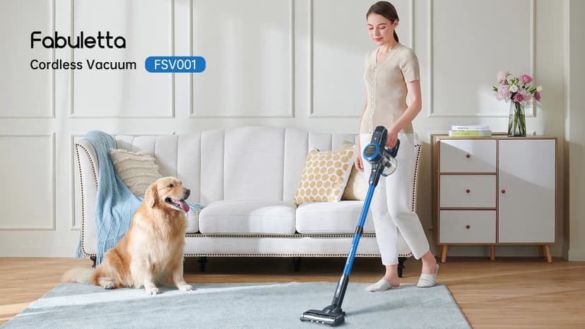 FABULETTA Cordless Vacuum Cleaner, 35Kpa Vacuum Cleaners for Home, Max 50 Mins Runtime, Self-Standing Design, 5-Layer Filtration System, Anti-Tangle Brush, LED Display, Lightweight