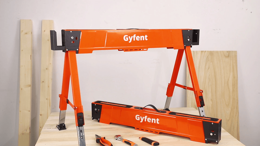 Saw Horses 2 Pack, 4400Lbs Load Capacity Saw Horse Folding Heavy Duty Sawhorses 21-34in Adjustable Height Professional Saw Horse with 2x4 Bracket for Woodworking Carpenters Contractors, Orange