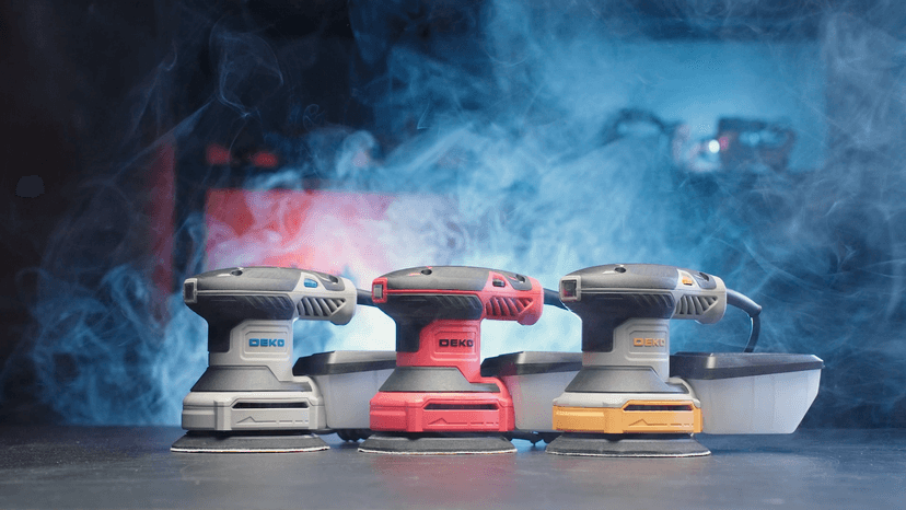 Orbital Sander Corded Hand Sander: DEKOPRO 5" Random Orbital Sander with Dust Box, 6 Various Speeds Electric Palm Sander with Dust Box, 16Pcs Sandpapers for Woodworking & Sanding-Yellow