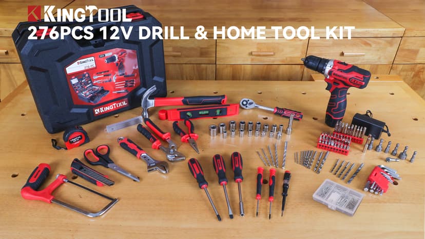 KingTool 276-Piece Tool Set Kit - Tool kit with 12V Cordless Power Drill Driver Toolbox Storage Case with Drawer, Drill Set Perfect for Homeowner, Diyer, Handyman