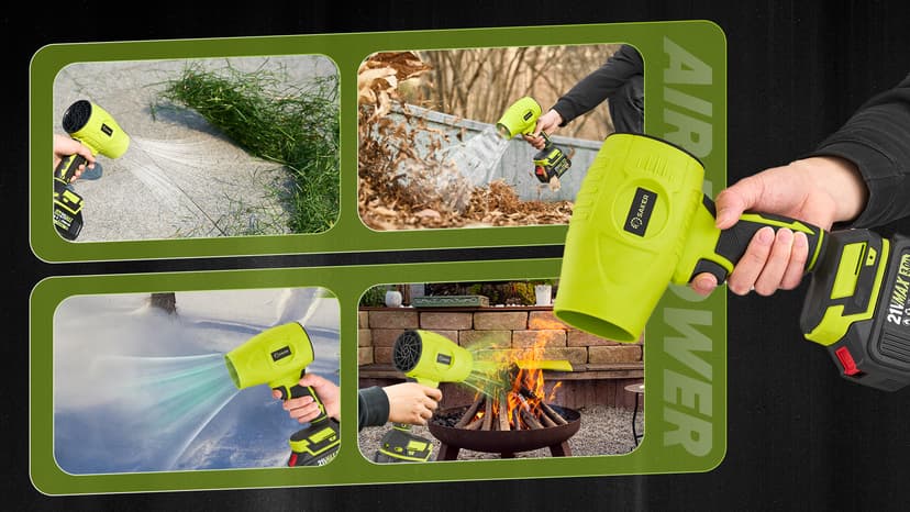 Saker Cordless Leaf Blower Portable Dust Cleaner Handheld Turbo Jet Blower 180000 RPM Air Duster with Adjustable Speed for Drying Patio Cleaning 2 Batteries Green