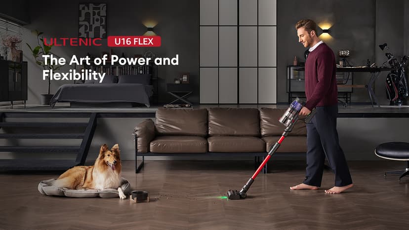 Ultenic Cordless Vacuum Cleaner, 550W/50Kpa, 60Mins Runtime, Stick Vacuum Cordless Rechargeable with 180°Bendable Wand, Anti-Tangle Brush, Vacuum Cleaners for Home/Pet Hair/Carpet/Floor U16