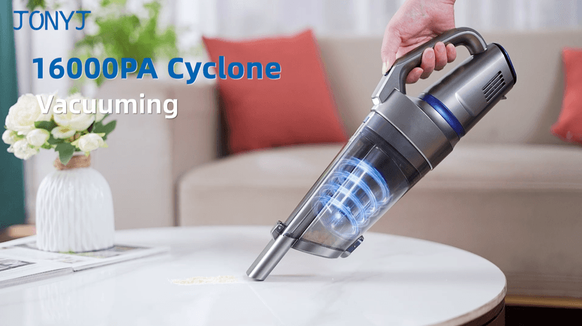 JONYJ Handheld Vacuum Cordless, 16000PA Strong Suction Hand Held Car Vacuum Cleaner, Portable Hand Vacuum Rechargeable with Multi-Nozzles & LED Light for Home, Car, Office, Pets