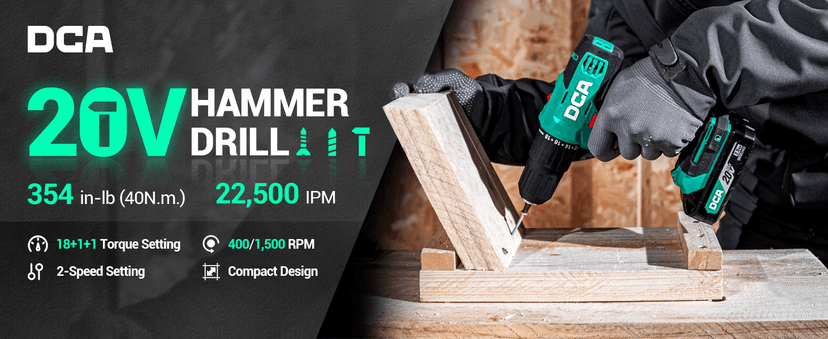 20V Cordless Hammer Drill Set, 354 In-lbs Torque, 1/2" Keyless Chuck, 22500 IPM, 2 Variable Speeds, 18+1+1 Position, Power Impact drill with 14 Drill/Driver Bits for Brick, Metal, Wood ADJZ2035i13