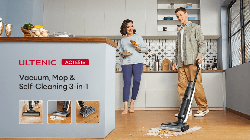 Ultenic Wet Dry Vacuum Cleaner,Cordless Vacuum Mop Combo with Self-Cleaning,Smart Mess Detection,50mins Runtime,3-in-1 Vacuum Mop for Hard Floors,Edge Cleaning,LED Display,Black,AC1 Elite
