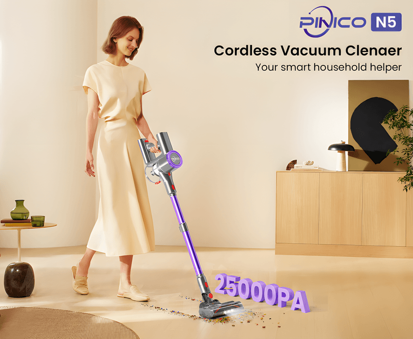 Cordless Vacuum Cleaner, 25kPA Vacuum Cleaners for Home, Stick Vac with Anti-Tangle Brush, 40 Mins Runtime, Lightweight, Versatile for Carpet, Hard Floor, Pet Hair (Purple)