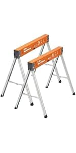 BORA Workhorse Saw horses 2 pack Folding Heavy Duty Legs, Metal Saw horse with 2x4 Bracket Built in Bottle Opener Professional Saw Horse for Woodworking Carpenters Contractors PM-3350T
