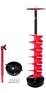 VEVOR 6" Diameter 39" Length Nylon Corless Ice Auger Drill Bit for Ice Fishing with Extra 11.8" Extension Rod, Drill Adapter, Top Plate and Blade Guard