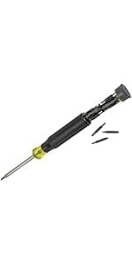 Klein Tools 32581 4-in-1 Electronics Screwdriver Set with 2 Slotted, 2 Phillips Precision Machined Bits, Ideal for Terminal Blocks