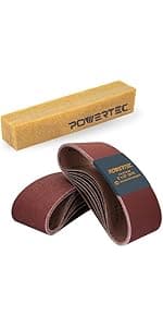 POWERTEC 3 x 21 Inch Sanding Belts, 10PK, 80 Grits Aluminum Oxide Sandpaper, 3x21 Sanding Belt for Portable Belt Sander, Woodworking, Paint Sanding, Metalworking, Rust Removal, Polishing (110430)
