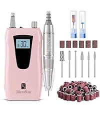 MelodySusie Professional Rechargeable 30000 rpm Nail Drill,SC320H Portable Electric E File Scamander, Acrylic Gel Grinder Tools with 6 Bits and Sanding Bands for Manicure Pedicure Carve Polish (White)