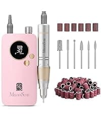 MelodySusie Professional Rechargeable 30000 rpm Nail Drill,SC320H Portable Electric E File Scamander, Acrylic Gel Grinder Tools with 6 Bits and Sanding Bands for Manicure Pedicure Carve Polish (White)