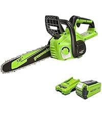 Greenworks 40V 12" Cordless Compact Chainsaw (Great For Storm Clean-Up, Pruning, and Camping), 2.0Ah Battery and Charger Included