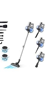 Intercleaner Corded Vacuum Cleaner, 17KPa Powerful Suction with 600W Motor, 10 in 1 Lightweight Bagless Stick Vac with Handheld, Ultra Quiet, for Hardwood Floor Marble Tile Car Pet Hair