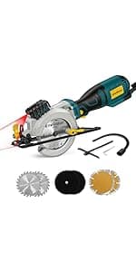 Enventor Mini Circular Saw, 4.8A Electric Circular Saws Corded with Laser Guide, 4000RPM, 3 Saw Blades 3-3/8" Max Cutting Depth 1-1/16", Compact, Power for Wood, Soft Metal, Tile, Plastic