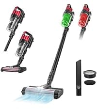 IRIS USA Cordless Vacuum Cleaner for Home, Rechargeable, Ultra Lightweight, 50-Minute Runtime Fast Charging, 230W, Carpet, Hard Floor, Tile, Non-Slip Lean Support Design, LED Dust Sensor, Black