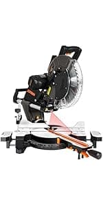 DOVAMAN Updated 10-Inch Sliding Miter Saw, Multi-Material Cutting w/ 3 x TCT Blades, Ambidextrous Operation, 5000/3200RPM Speed, Laser Guide, 0-45° Bevel Cut, Max Cut 3.5x13.4in, 9 Positive Stops