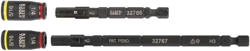 Klein Tools 32768 Impact Driver Set, 3-in-1 SAE Impact Socket and Bit Holder, Flip Socket with Nut Drivers in 1/4 and 5/16 Hex Sizes, 3 and 5-Inch Lengths, 2-Piece