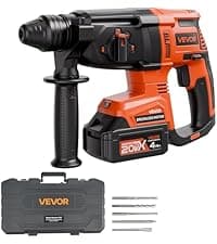 VEVOR 5/8" SDS-Plus Rotary Hammer Drill,20V Brushless Cordless Hammer Drills,4.0Ah Lithium-Ion Battery Powered,3.0A Fast Charger,Electric Demolition Hammers Variable Speed,Power Tool For Concret