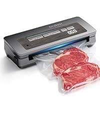 Vacuum Sealer Machine, 90kPa 120W Powerful Food Sealer Build-in Cutter and Bag Storage, Digital Countdown Display, Dry&Moist Mode, Wide Seal, 2 Bag Rolls & 5 Pre-Cut Bags for Food Saver (Silver)